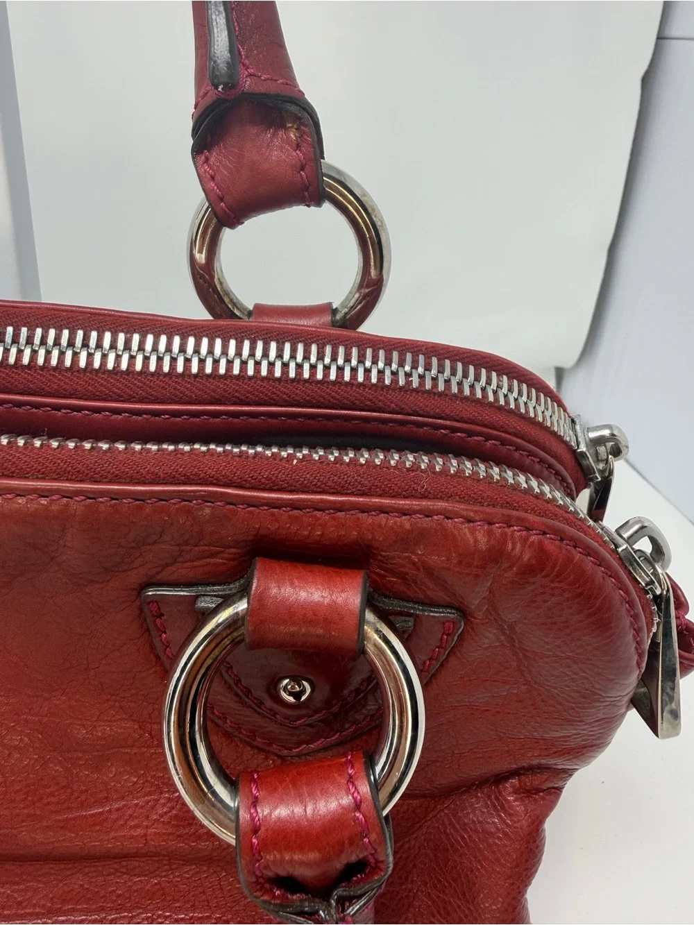 Marc Jacobs Red Calfskin Leather Blake PushLock Satchel Bag Fall 2005 collection